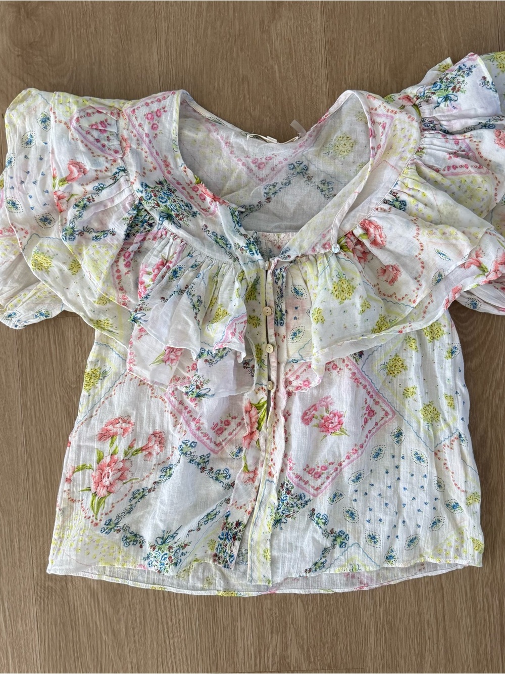 LoveShackFancy White Floral Ruffle Blouse